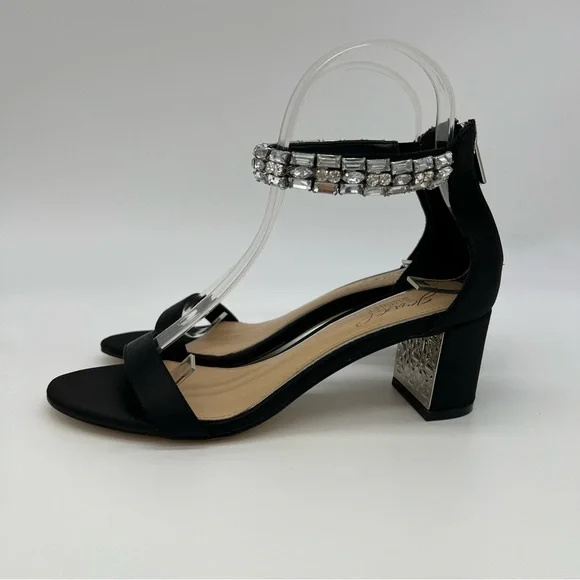Jewel Badgley Mischka Katerina Black Heels Rhinestone Strap Sz 6 Elegant - Picture 11 of 14
